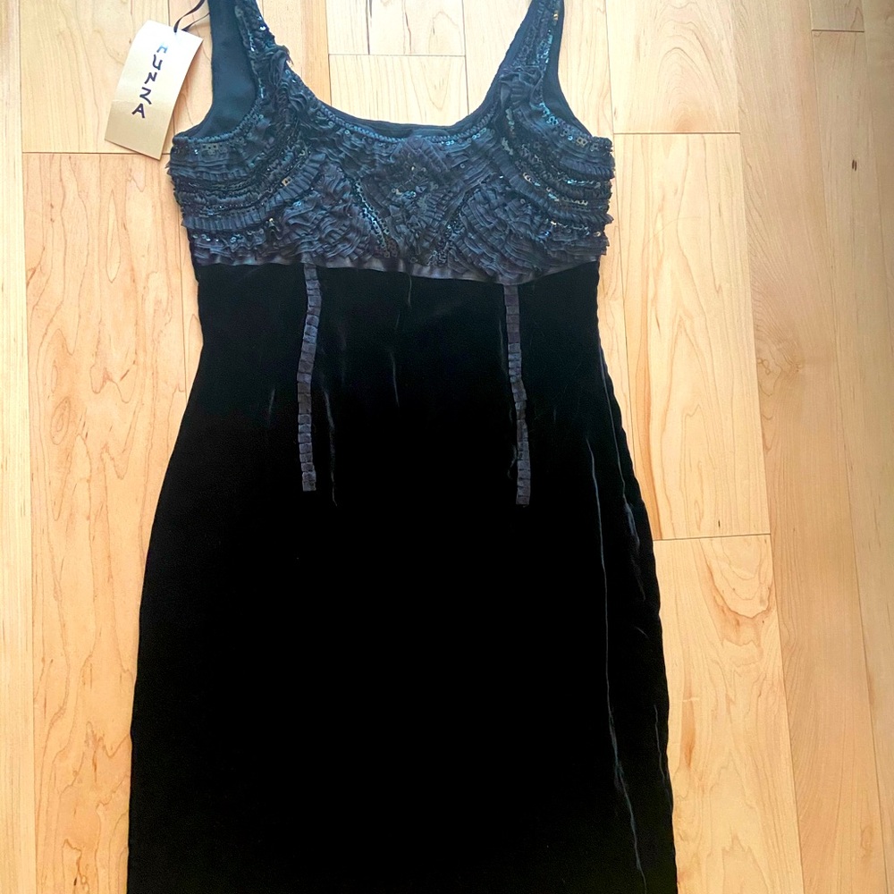 Black velvet little black dress, sparkly bust NWT.